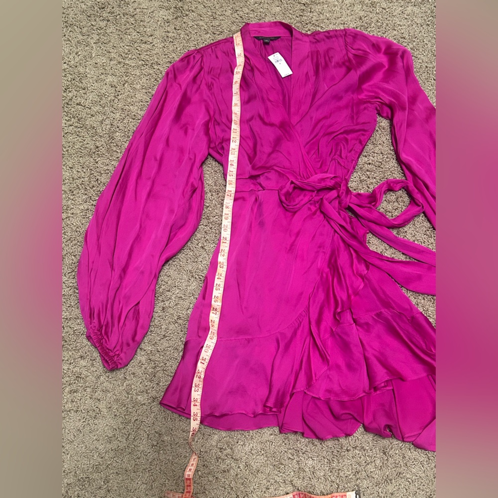 Banana Republic Ruffle Wrap Mini Dress M NWT Bright Peony Pink - Picture 5 of 8